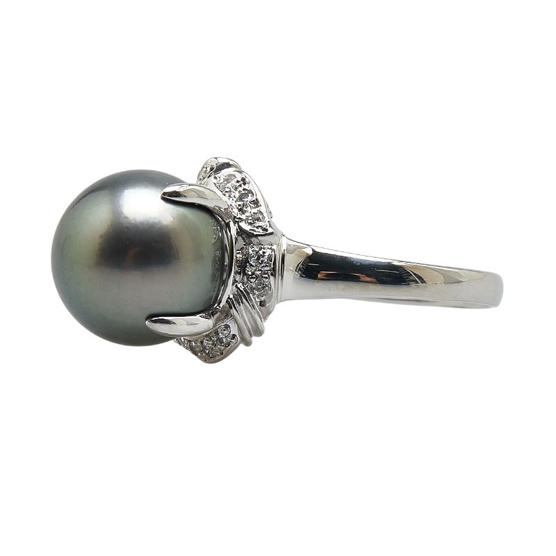 Pt900 Platinum Black Pearl 12mm Diamond Ring