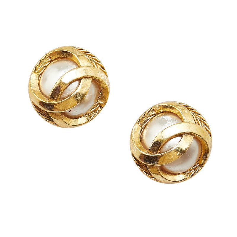 Chanel Vintage Pearl Earrings Gold Plated