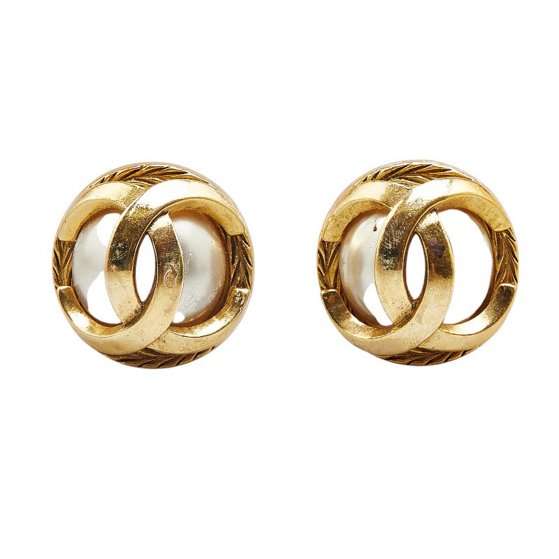 Chanel Vintage Pearl Earrings Gold Plated