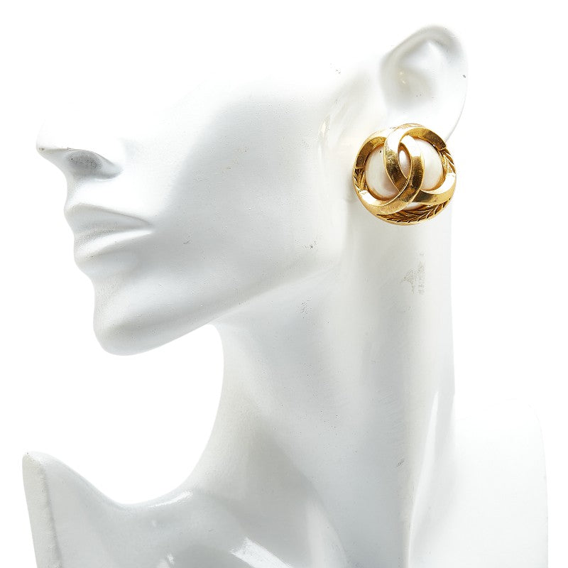 Chanel Vintage Pearl Earrings Gold Plated