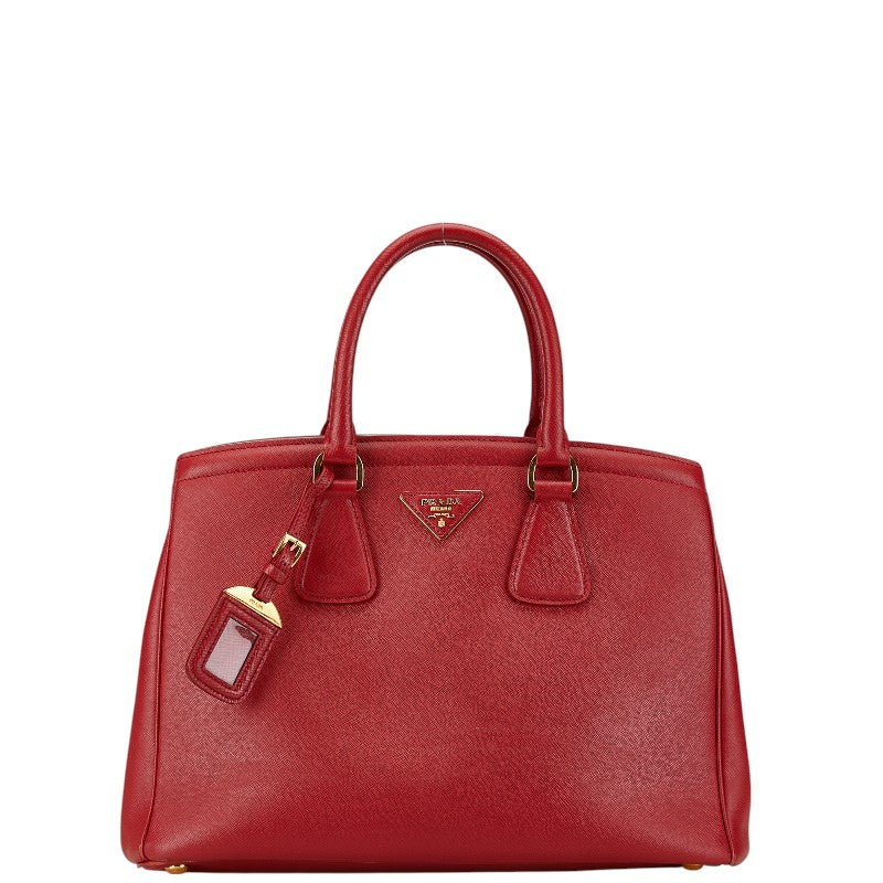 Prada Saffiano Logo Plate Handbag Red