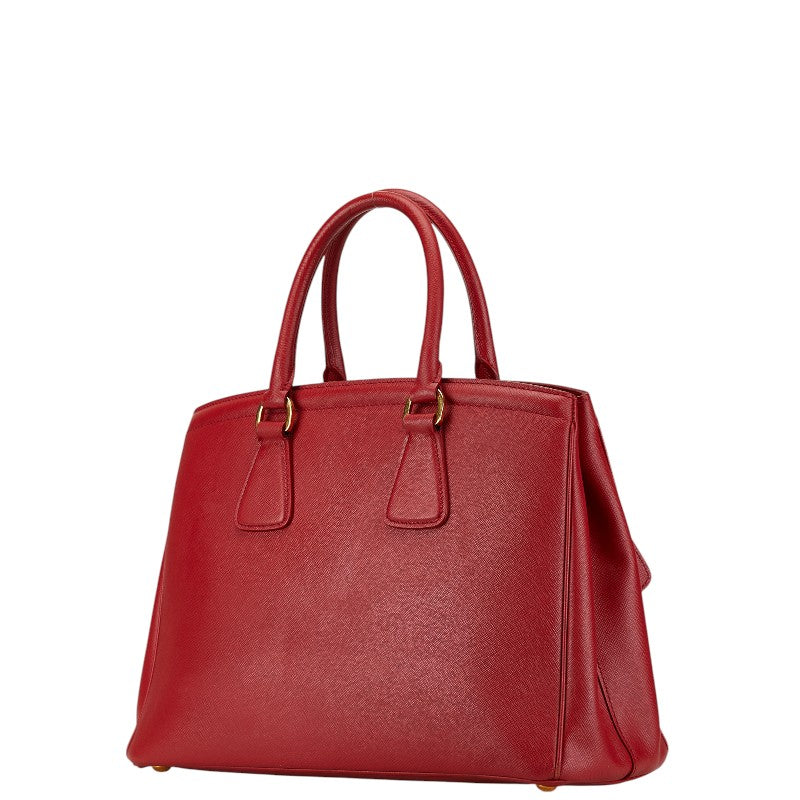 Prada Saffiano Logo Plate Handbag Red