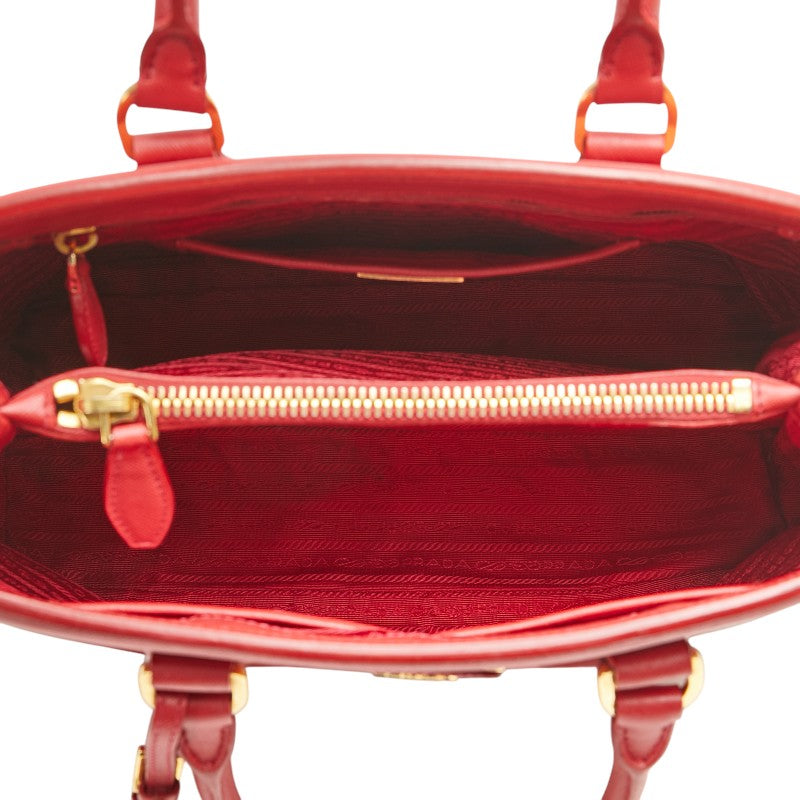 Prada Saffiano Logo Plate Handbag Red