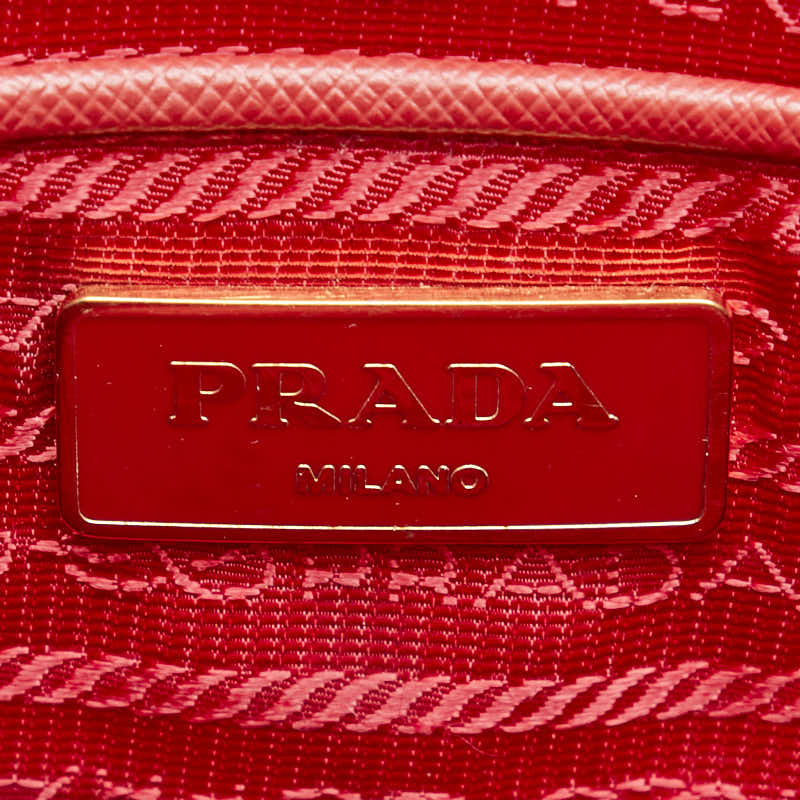 Prada Saffiano Logo Plate Handbag Red