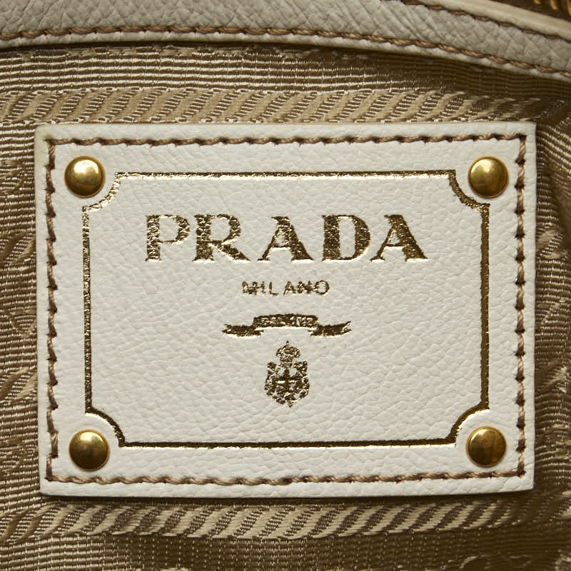 Prada Logo Jacquard Canvas Leather Handbag