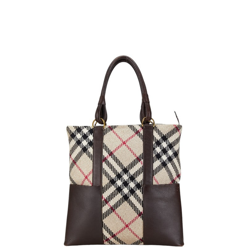 Burberry Nova Check Wool Leather Tote Bag