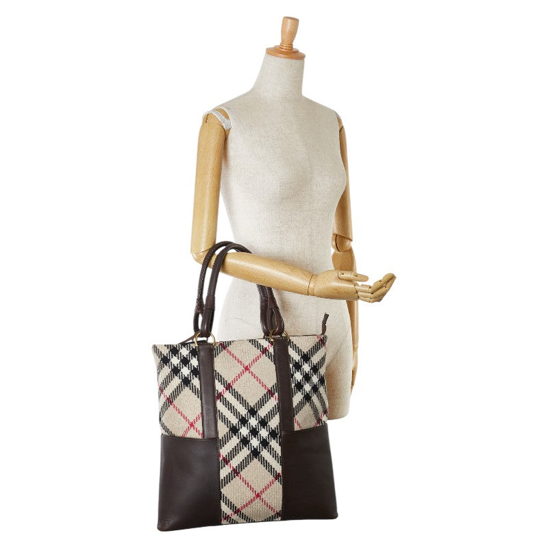 Burberry Nova Check Wool Leather Tote Bag