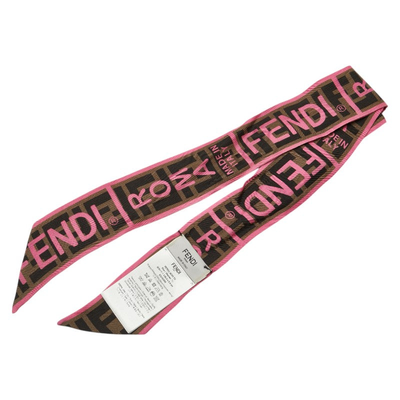 Fendi Silk Zucca Logo Scarf Brown Pink