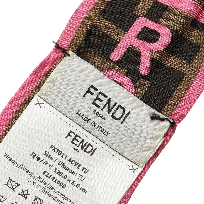 Fendi Silk Zucca Logo Scarf Brown Pink