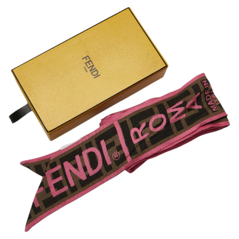 Fendi Silk Zucca Logo Scarf Brown Pink