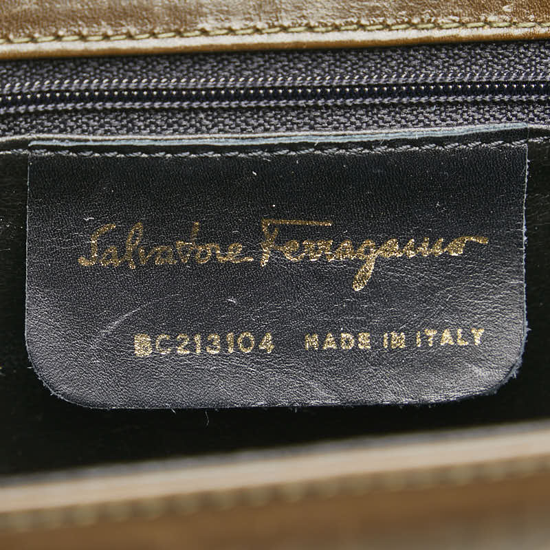 Salvatore Ferragamo Vara Ribbon Leather Canvas Handbag