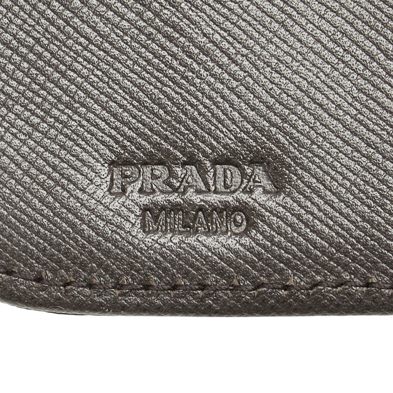 Prada Nylon Logo Plate Bifold Wallet Brown