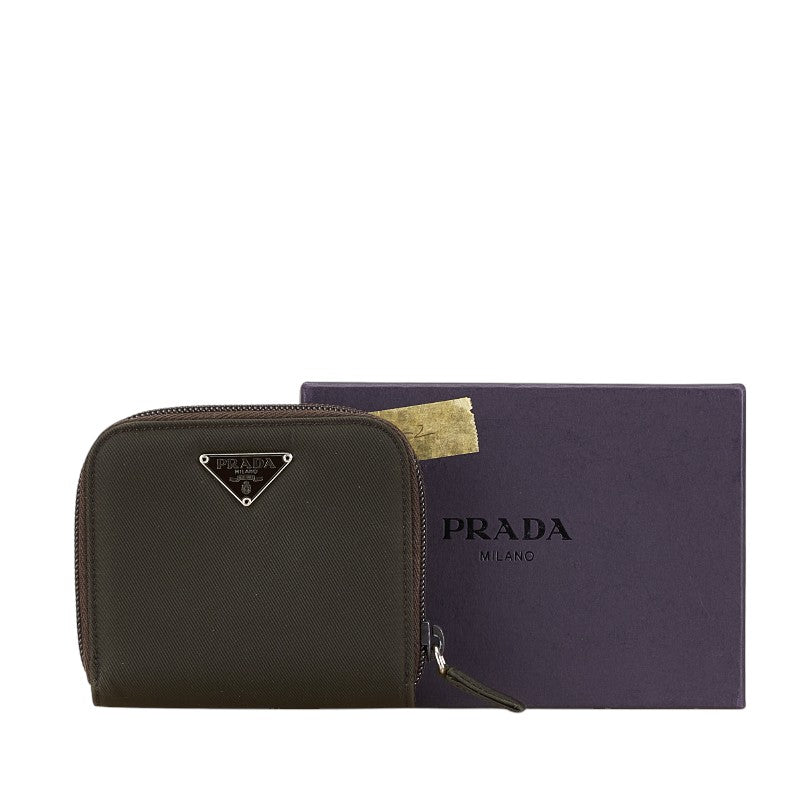 Prada Nylon Logo Plate Bifold Wallet Brown