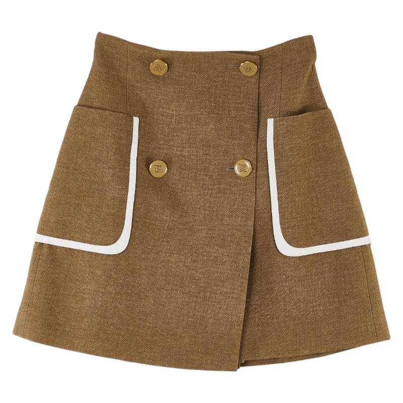 Fendi Wool Silk Mini Skirt Beige White