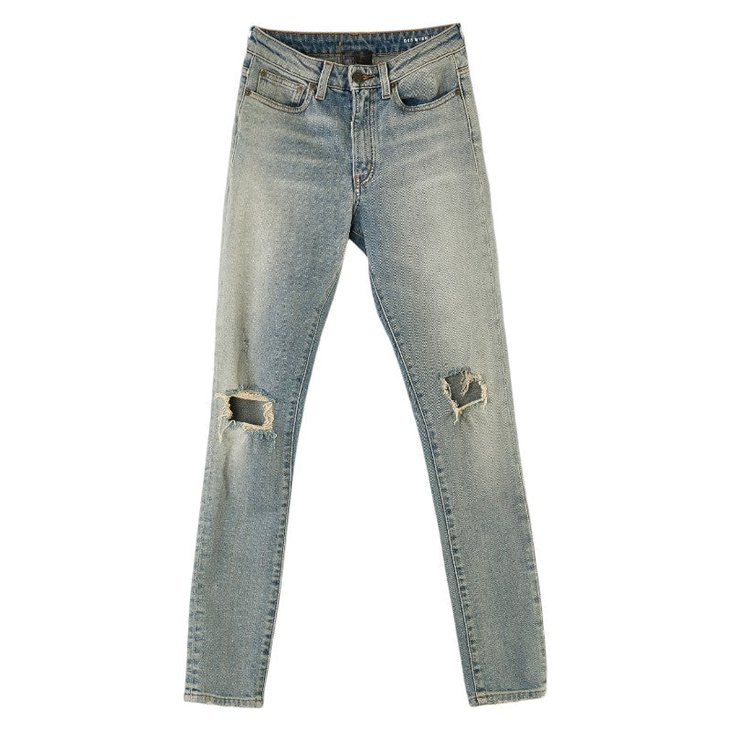 Saint Laurent Knee-Crush Denim Pants Light Blue