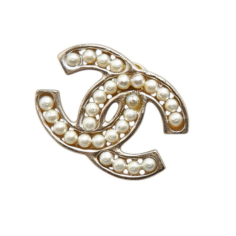 Chanel Coco Mark Gold Plated Faux Pearl Earrings