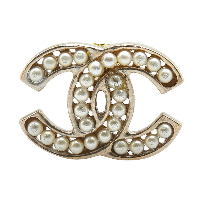 Chanel Coco Mark Gold Plated Faux Pearl Earrings