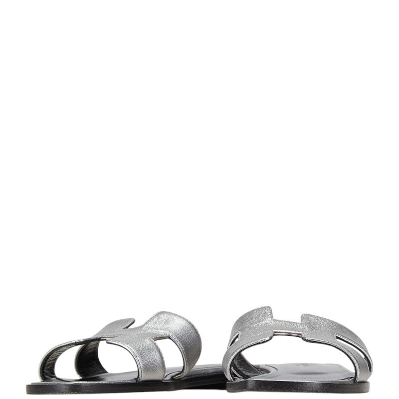 Hermes Oran Leather Sandals Silver