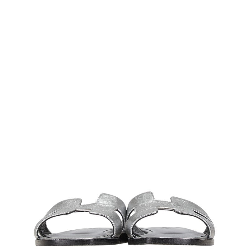 Hermes Oran Leather Sandals Silver