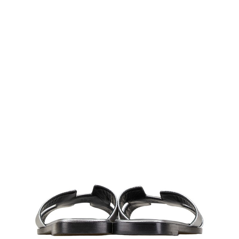 Hermes Oran Leather Sandals Silver