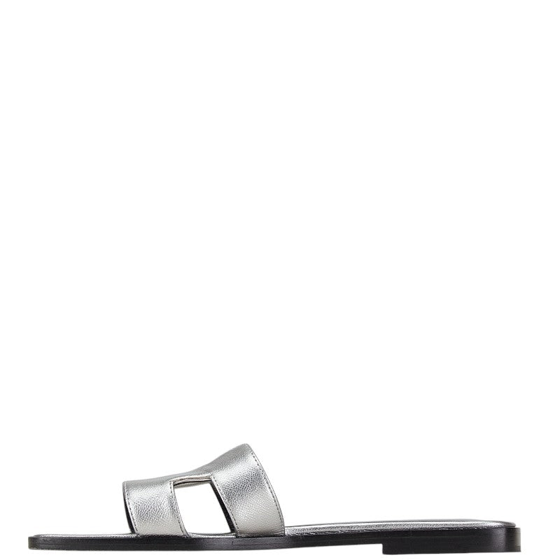 Hermes Oran Leather Sandals Silver