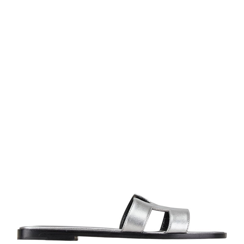 Hermes Oran Leather Sandals Silver