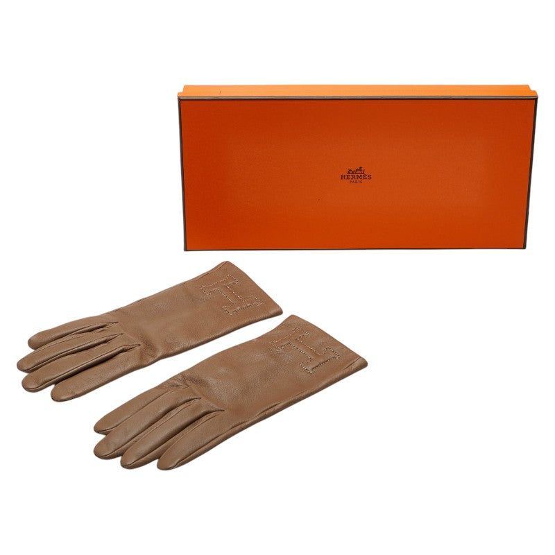 Hermes Silk Metallic Gloves Beige