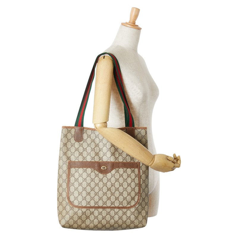 Gucci GG Supreme Tote Shoulder Bag Beige Brown