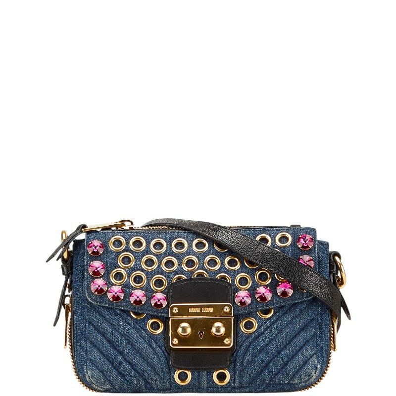 Miu Miu Denim Leather Shoulder Bag