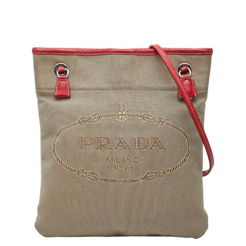 Prada Logo Jacquard Canvas Leather Shoulder Bag
