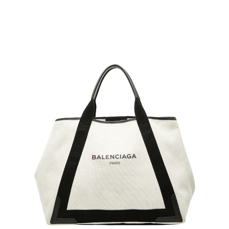Balenciaga Navy Cabas Canvas Leather Tote Bag
