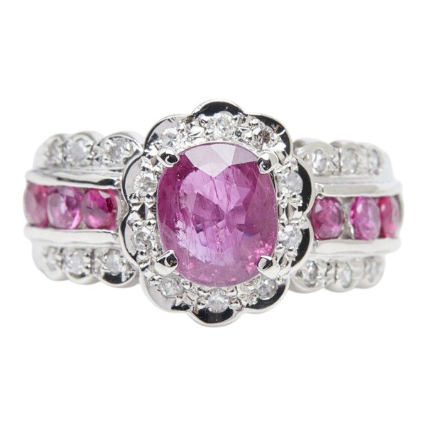 Pt900 Ruby Diamond Flower Ring