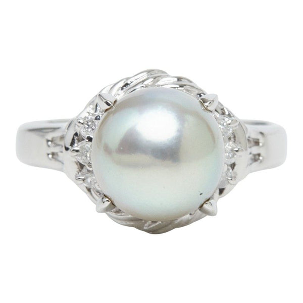 Pt900 Platinum Akoya Pearl Diamond Ring