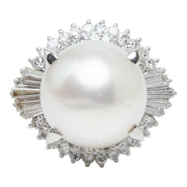 Pt900 White South Sea Pearl Diamond Ring