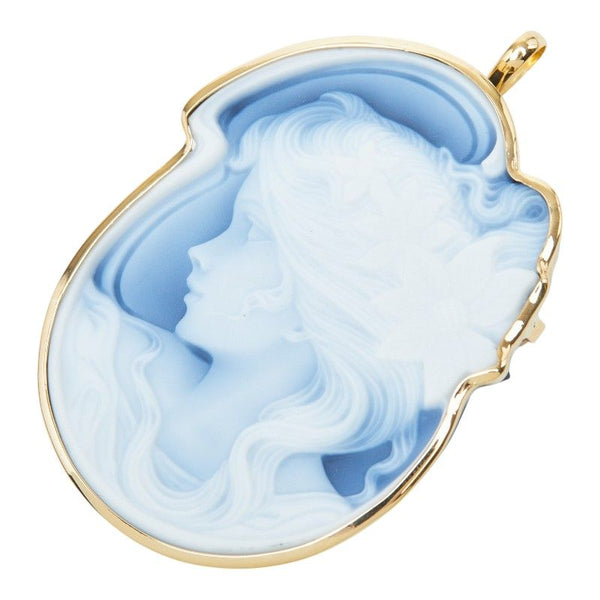 H.P. Muller Au750 Agate Cameo Pendant Brooch