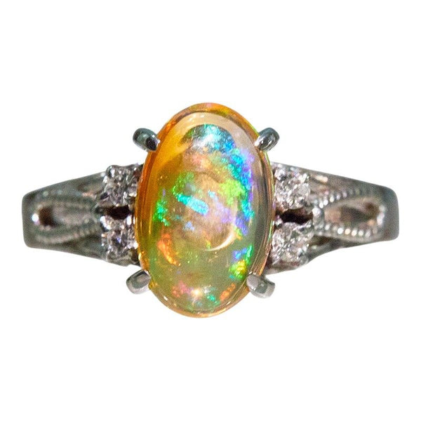 Pt900 Mexican Opal Fire Opal Diamond Ring