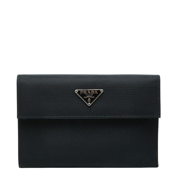 Prada Triangle Logo Nylon Leather Trifold Wallet