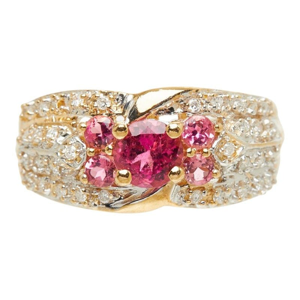 Au585 Yellow Gold Pink Tourmaline Diamond Ring