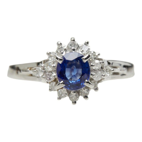 Pt900 Platinum Sapphire Diamond Flower Ring