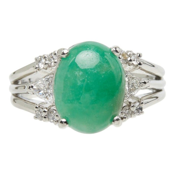 Pt900 Platinum Jade Diamond Ring