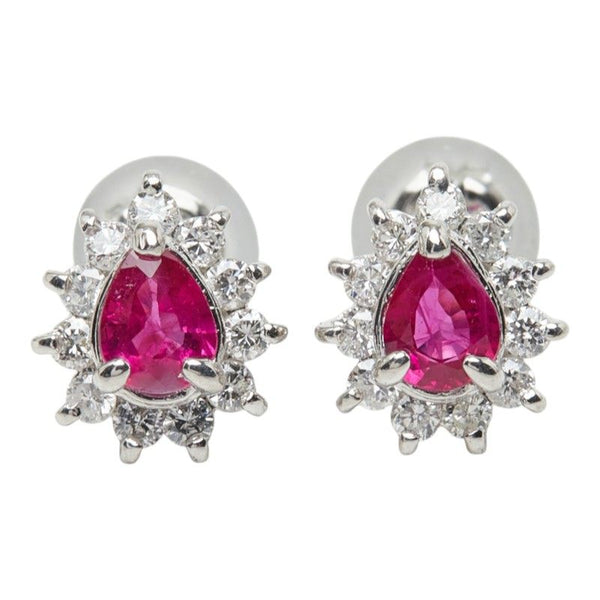 Platinum Ruby Diamond Teardrop Earrings