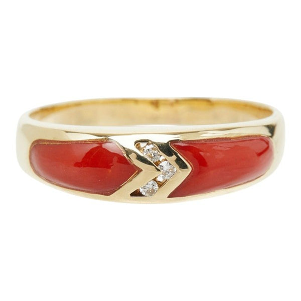 Au750 Yellow Gold Coral Diamond Ring