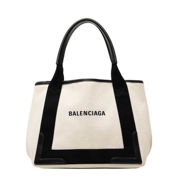 Balenciaga Navy Cabas Canvas Leather Tote Bag