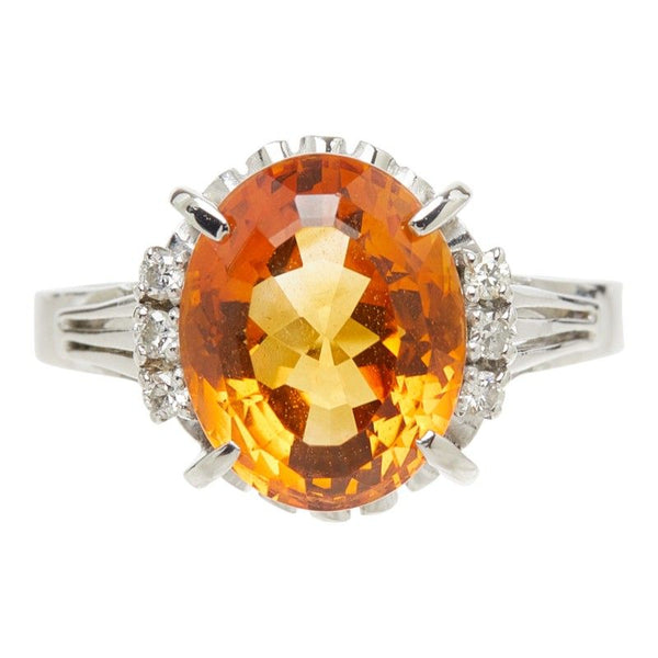 Pt900 Citrine Diamond Ring