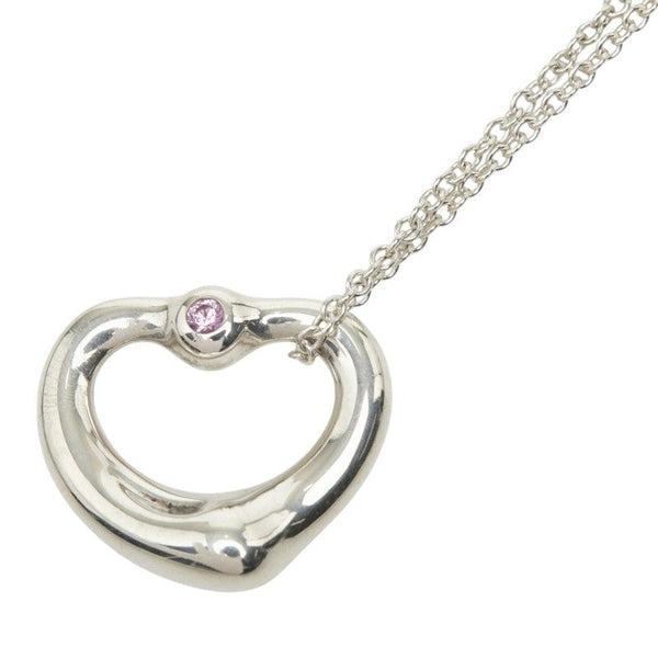 Tiffany&Co. Open Heart Silver Pink Sapphire Necklace