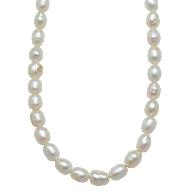[LuxUness] Classic Pearl Necklace & Earring Set Natural Material Necklace in Good condition