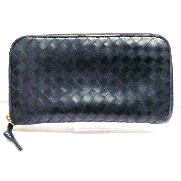 Bottega Veneta Leather Intrecciato Black Zip-Around Wallet in Good Condition