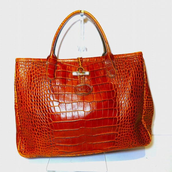 Longchamp Crocodile Embossed Leather Handbag in Good Condition