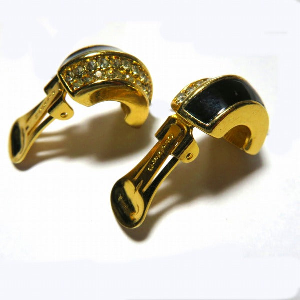 Dior Gold Rhinestone Clip-On Earrings in Good Condition