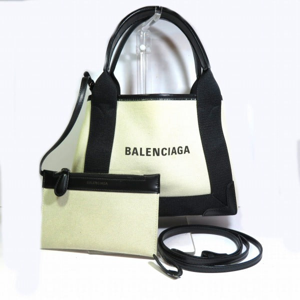 Balenciaga Navy Cabas XS Canvas Leather Bag in Good Condition